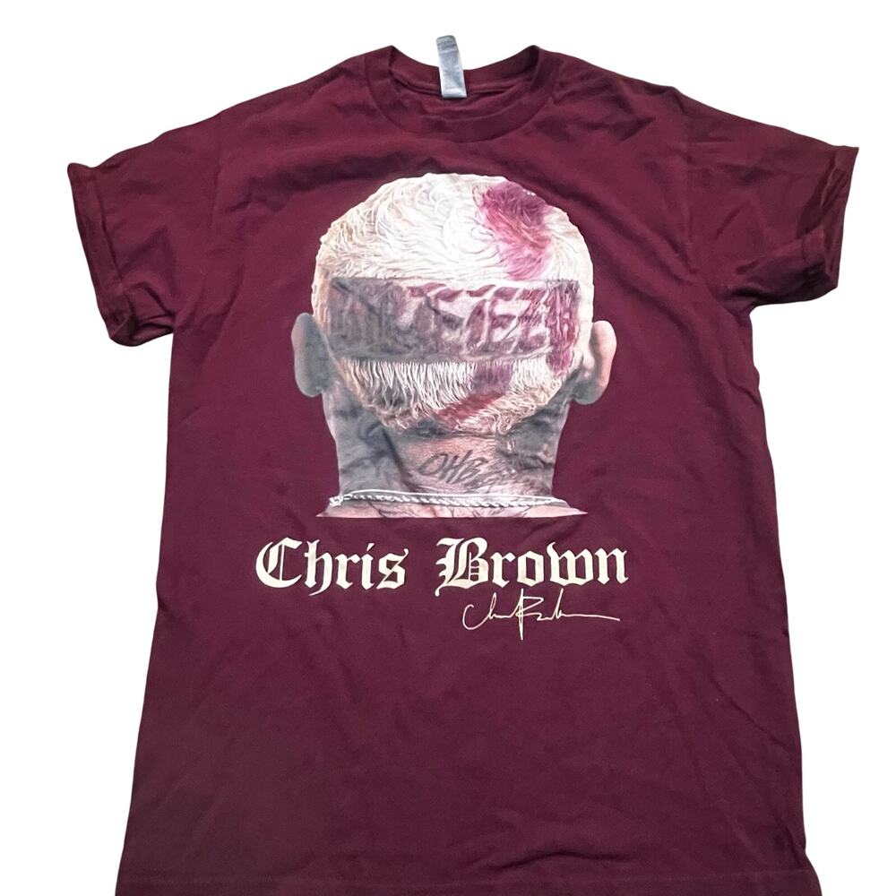 Chris Brown Maroon Graphic T-Shirt‎ Heavy Cotton Tour Merch Women Small